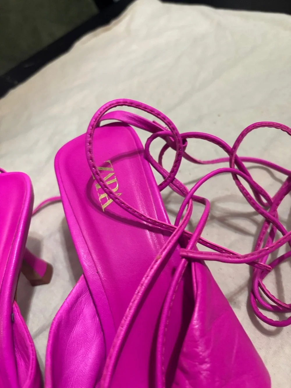 ZARA Hot Pink Twist Knot Lace-Up Sandals - Picture 7 of 7